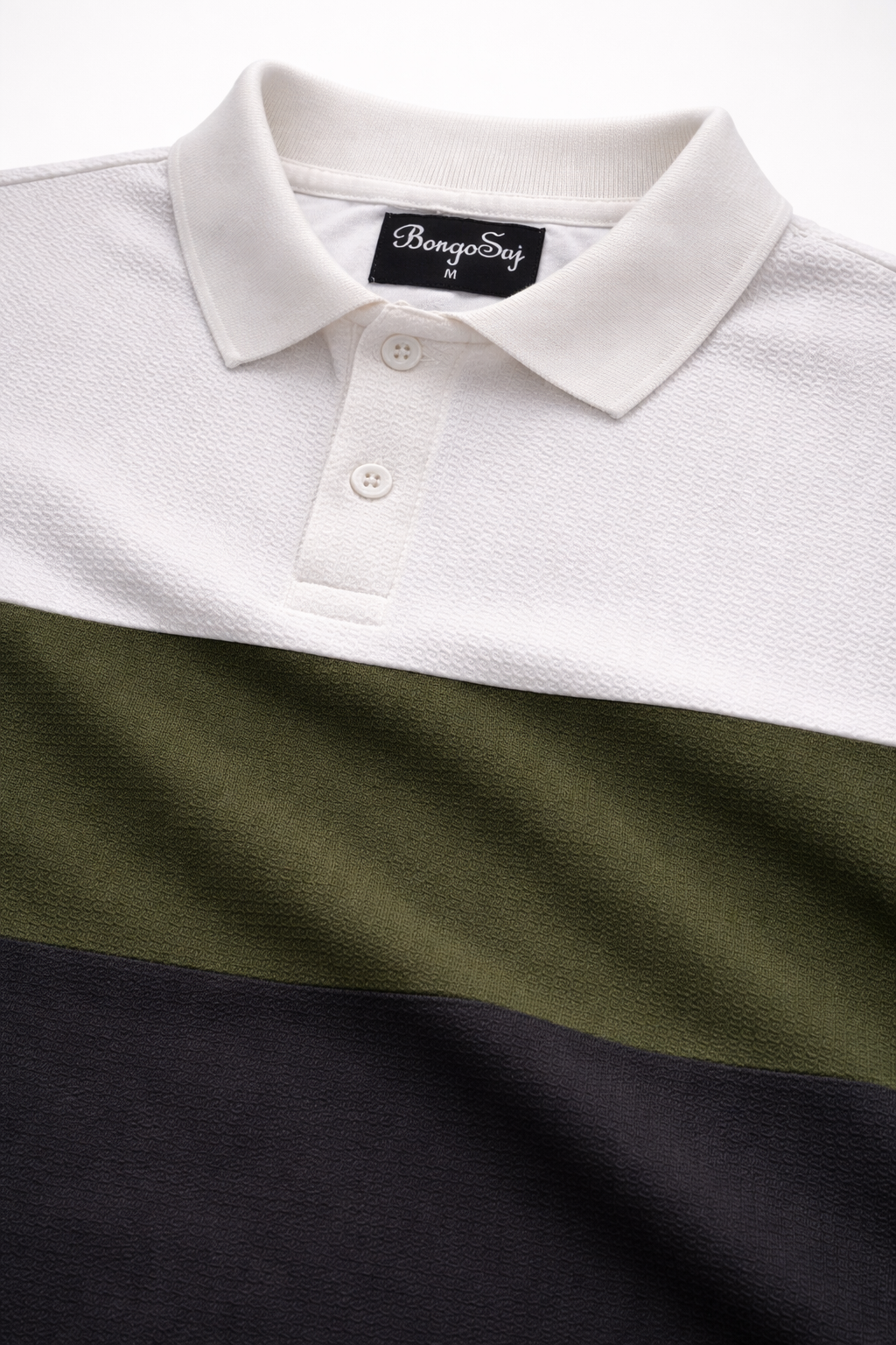 Premium Polo T-Shirt White–Olive Green–Black Colorblock