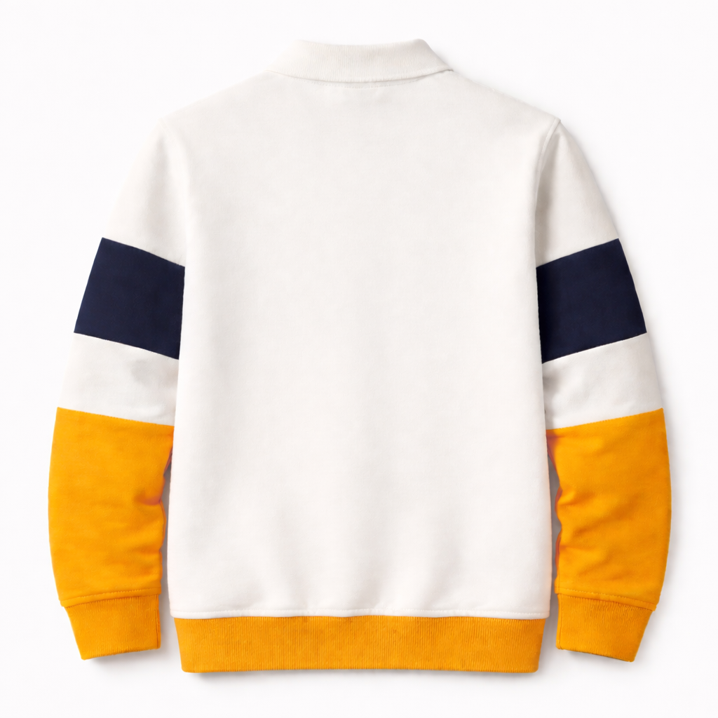 Premium Polo T-Shirt White–Mustard yellow–Black Colorblock