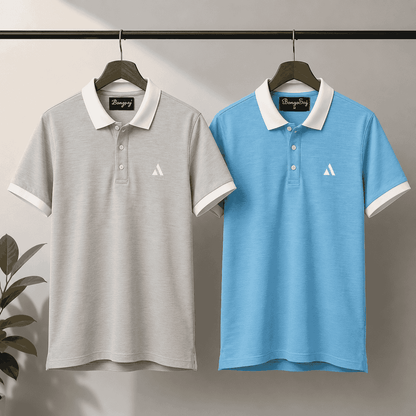 Premium Polo T-Shirt Combo Pack for Men – Grey & Sky Blue