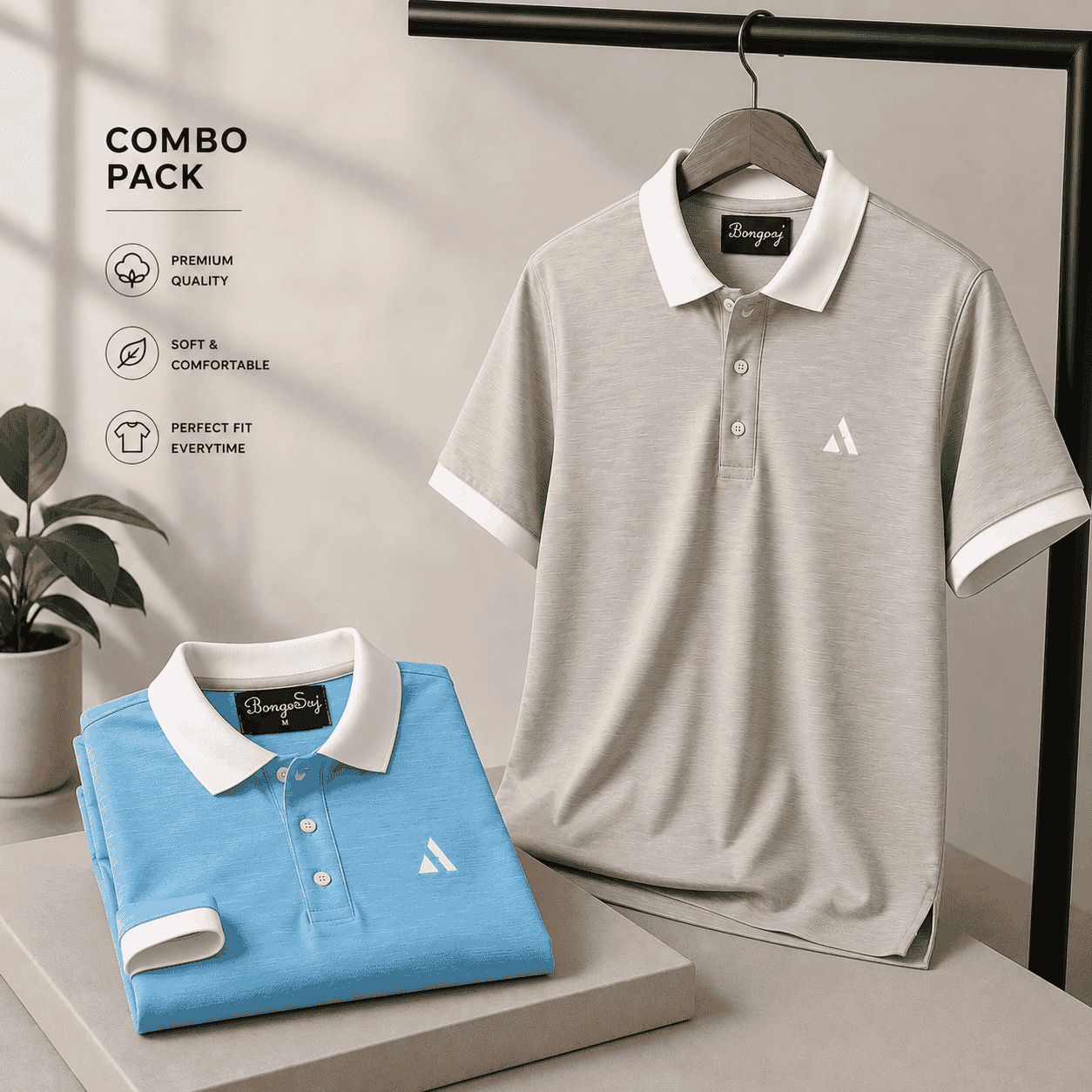 Premium Polo T-Shirt Combo Pack for Men – Grey & Sky Blue