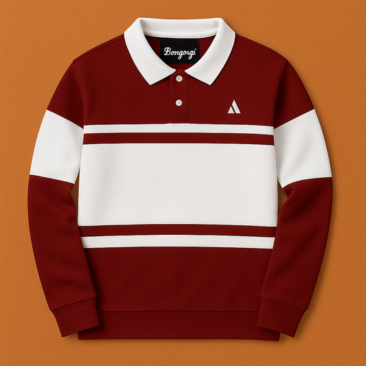 Full Sleeve Collar T-Shirt Maroon & White 2-Stripes new