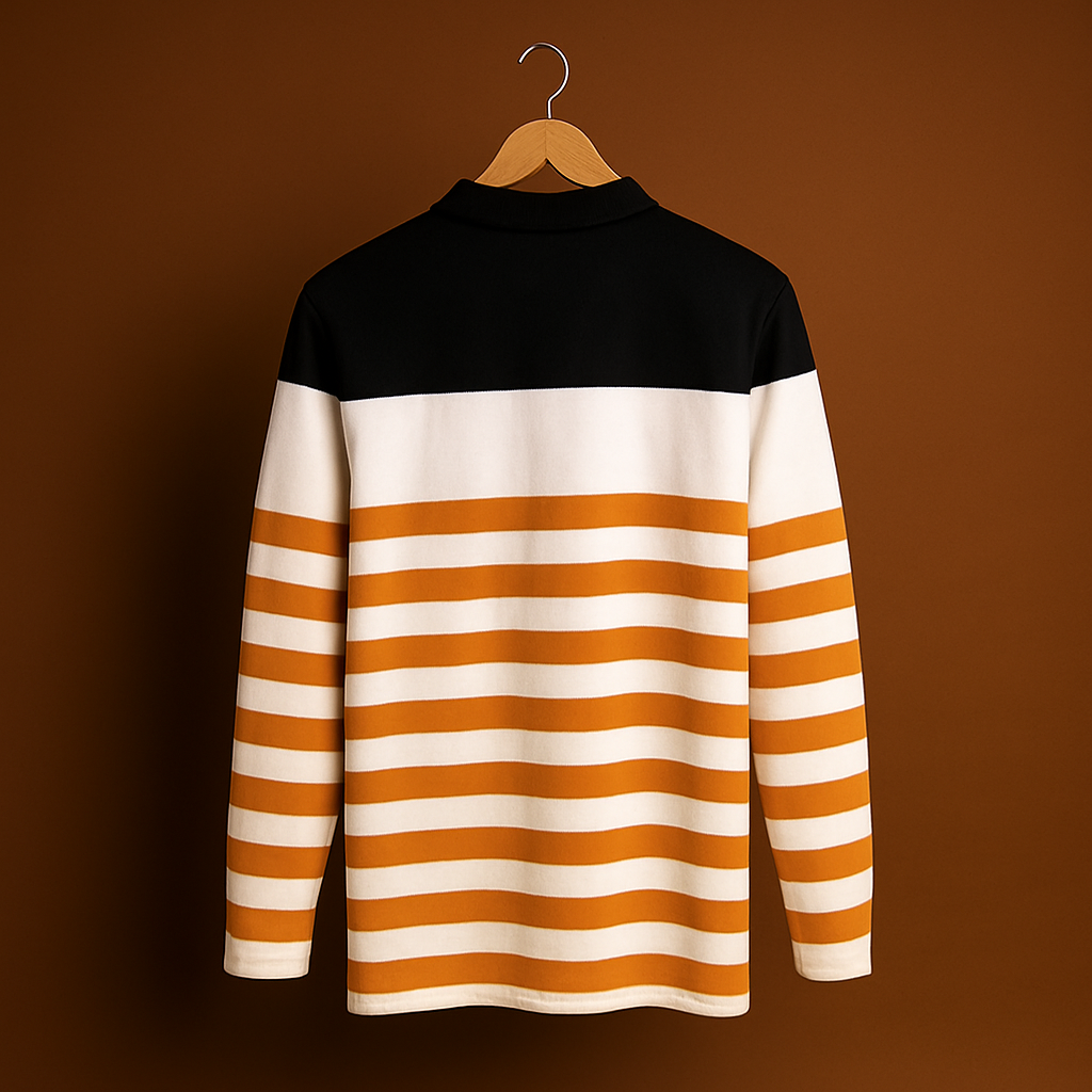 Men Full Sleeve T Shirt Black white with Orange