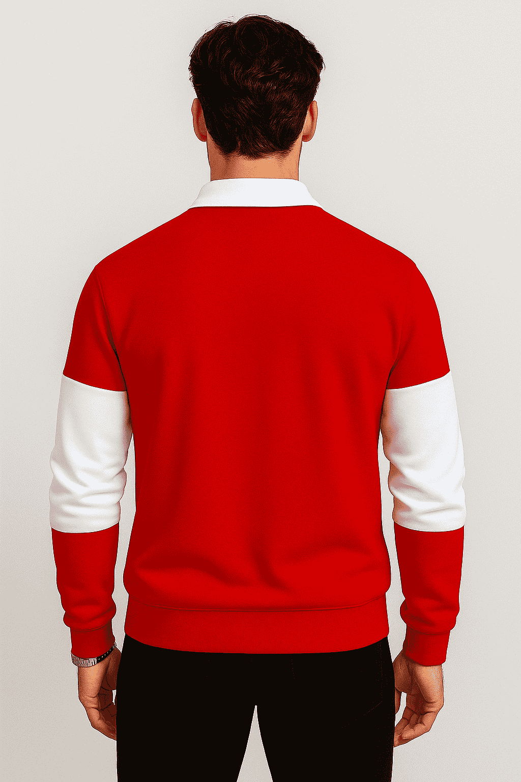 Full Sleeve Collar T-Shirt Red with White