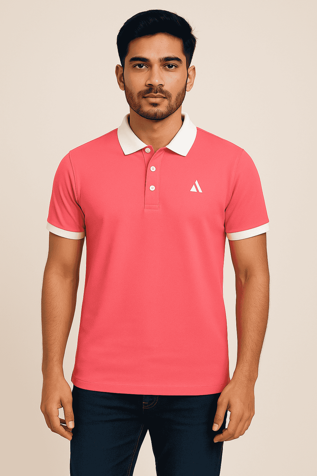 Classic Bright Pink Polo T-Shirt – White Collar Edition