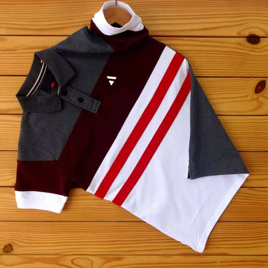 Dark Grey White Maroon with Red stripe Polo T-Shirt