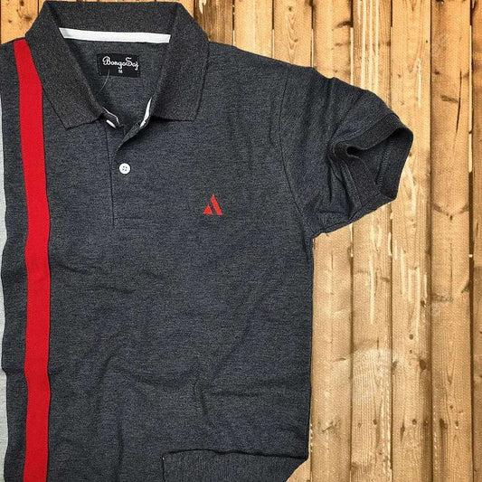 Dark Melange Grey with Red vertical stripe Polo T-Shirt