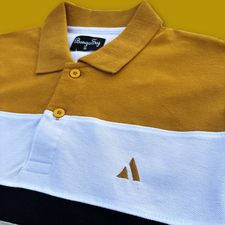 Dijon Yellow White Gray with Black stripe Polo T-Shirt