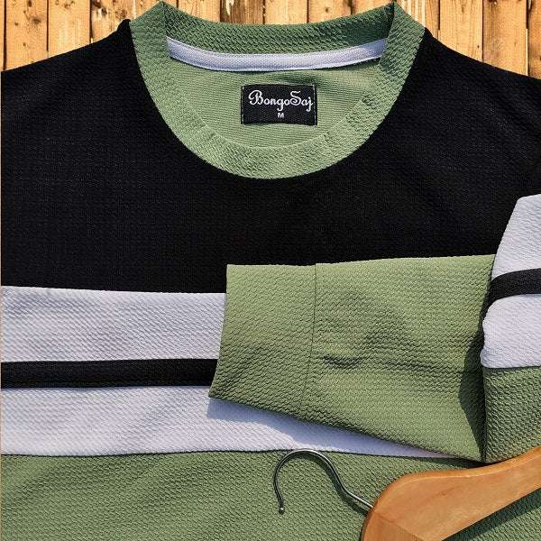Full Sleeve T-Shirt Black White & Seb Green Stripe