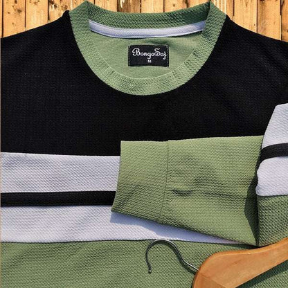 Full Sleeve T-Shirt Black White & Seb Green Stripe