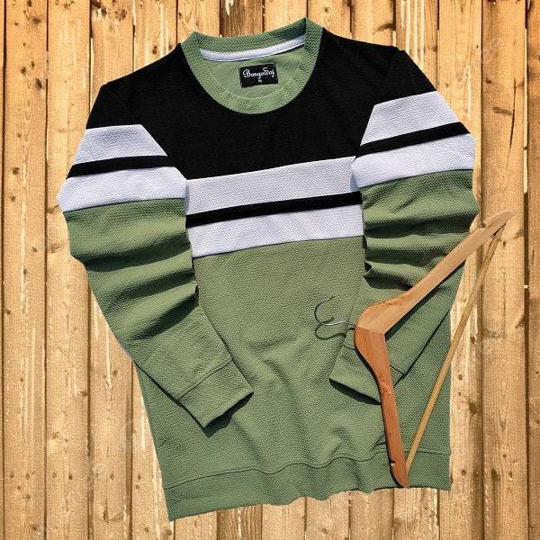 Full Sleeve T-Shirt Black White & Seb Green Stripe 