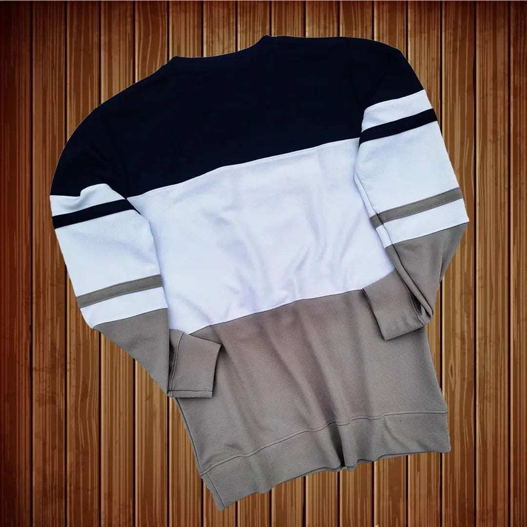 Full Sleeve T-Shirt Navy White & Steel Grey 2-Stripe