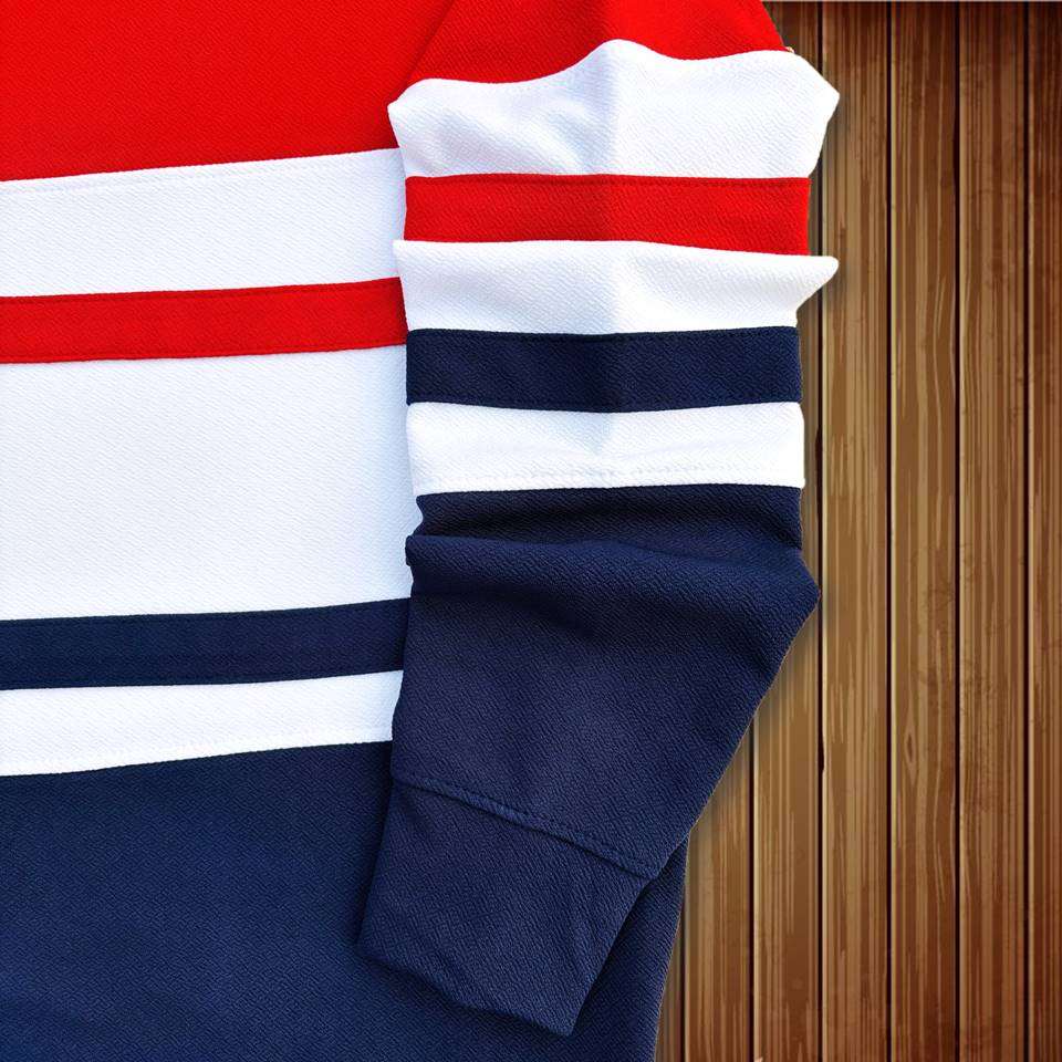 Full Sleeve T-Shirt Red White & Navy with 2 stripes