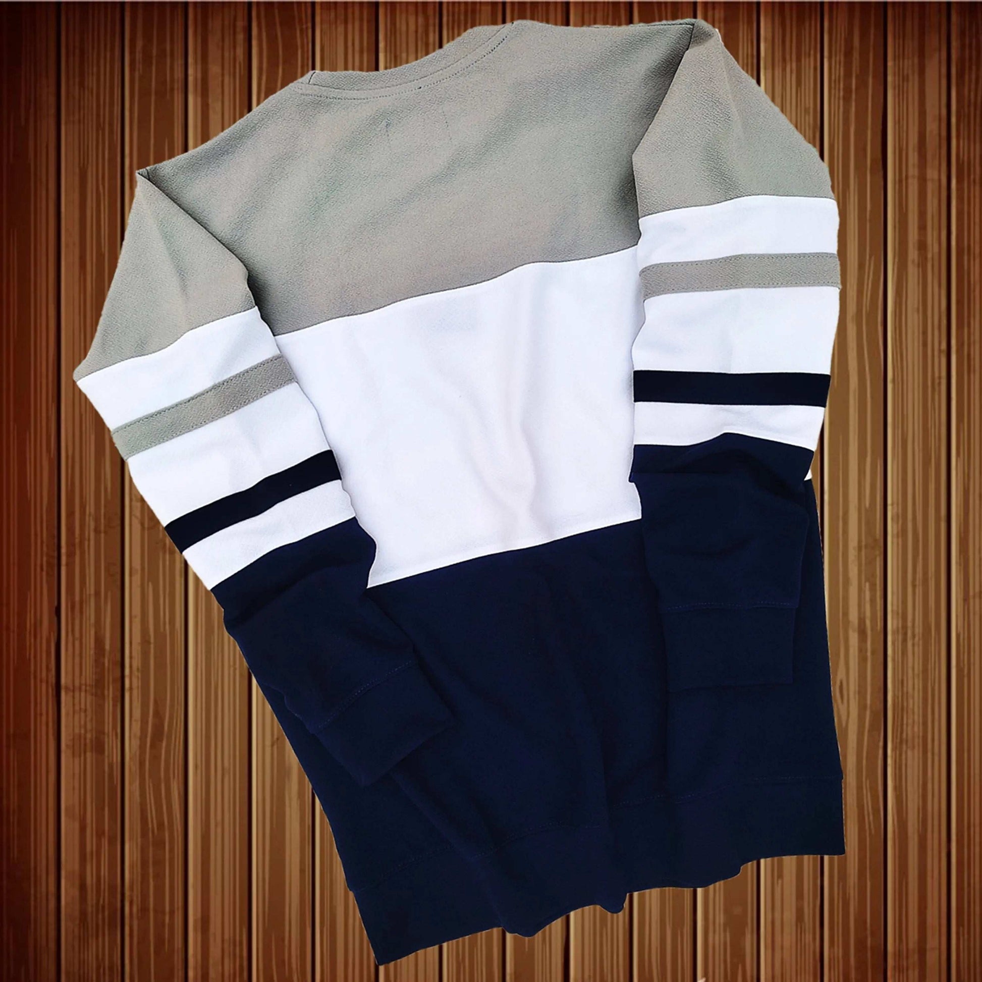 Full Sleeve T-Shirt Steel Grey White & Navy 2-Stripes