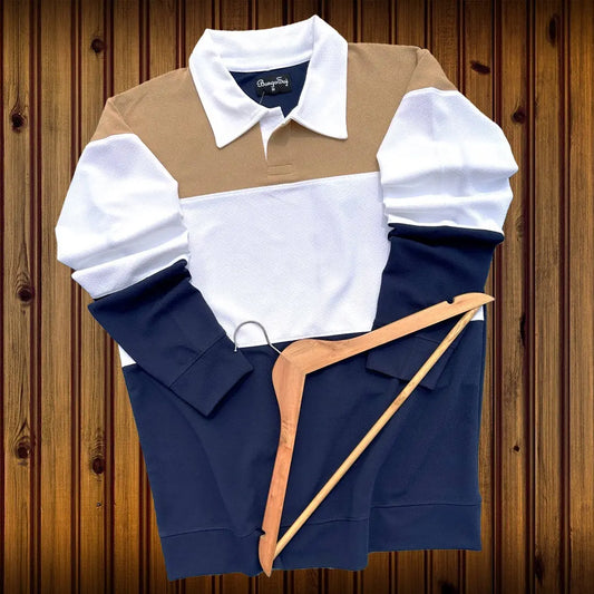 Full Sleeve Polo T-Shirt Cinnamon White & Navy