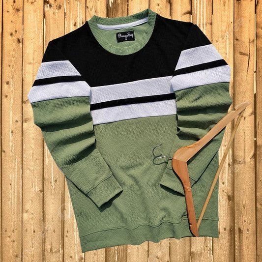 Full Sleeve T-Shirt Black White & Seb Green Stripe 