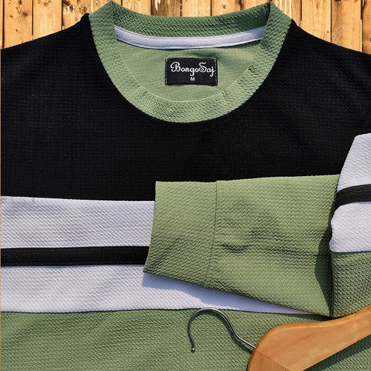 Full Sleeve T-Shirt Black White & Seb Green Stripe