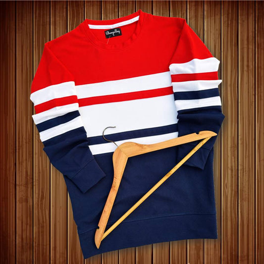 Full Sleeve T-Shirt Red White & Navy with 2 stripes