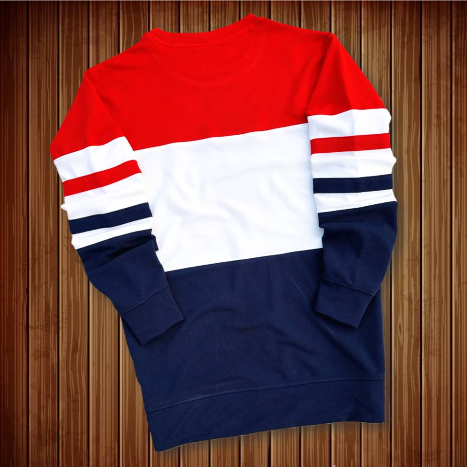 Full Sleeve T-Shirt Red White & Navy with 2 stripes
