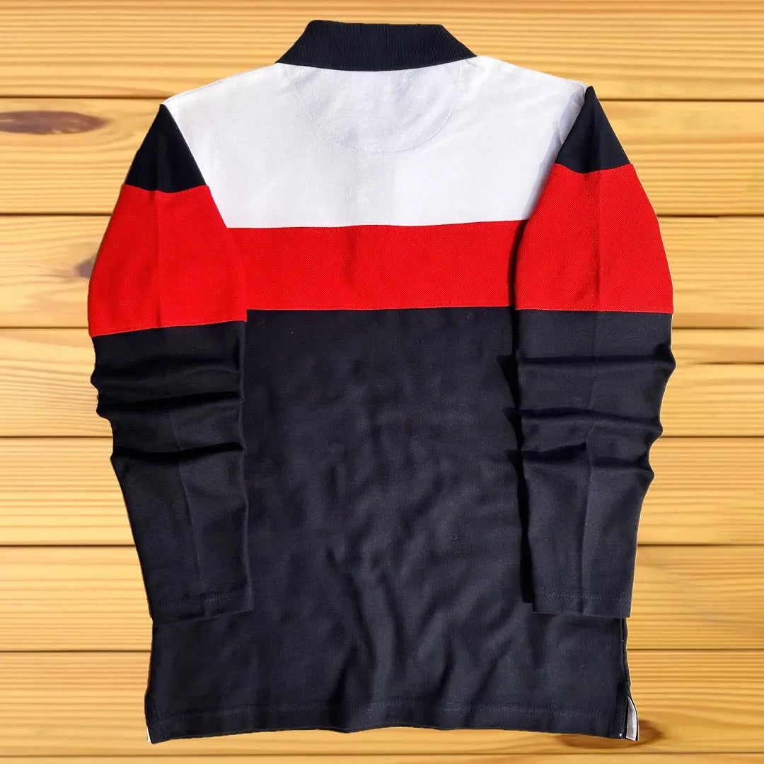 Full Sleeves Polo T-Shirt White Red with Navy Blue