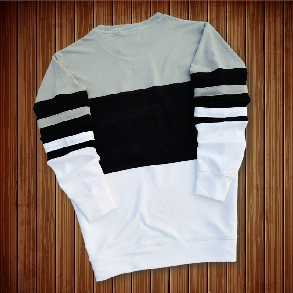 Full sleeve T-Shirt Grey White & Black 2-Stripes