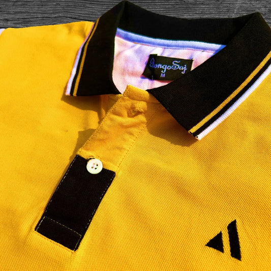 Gold Yellow Polo T-Shirt with Cut Sew Sleeves