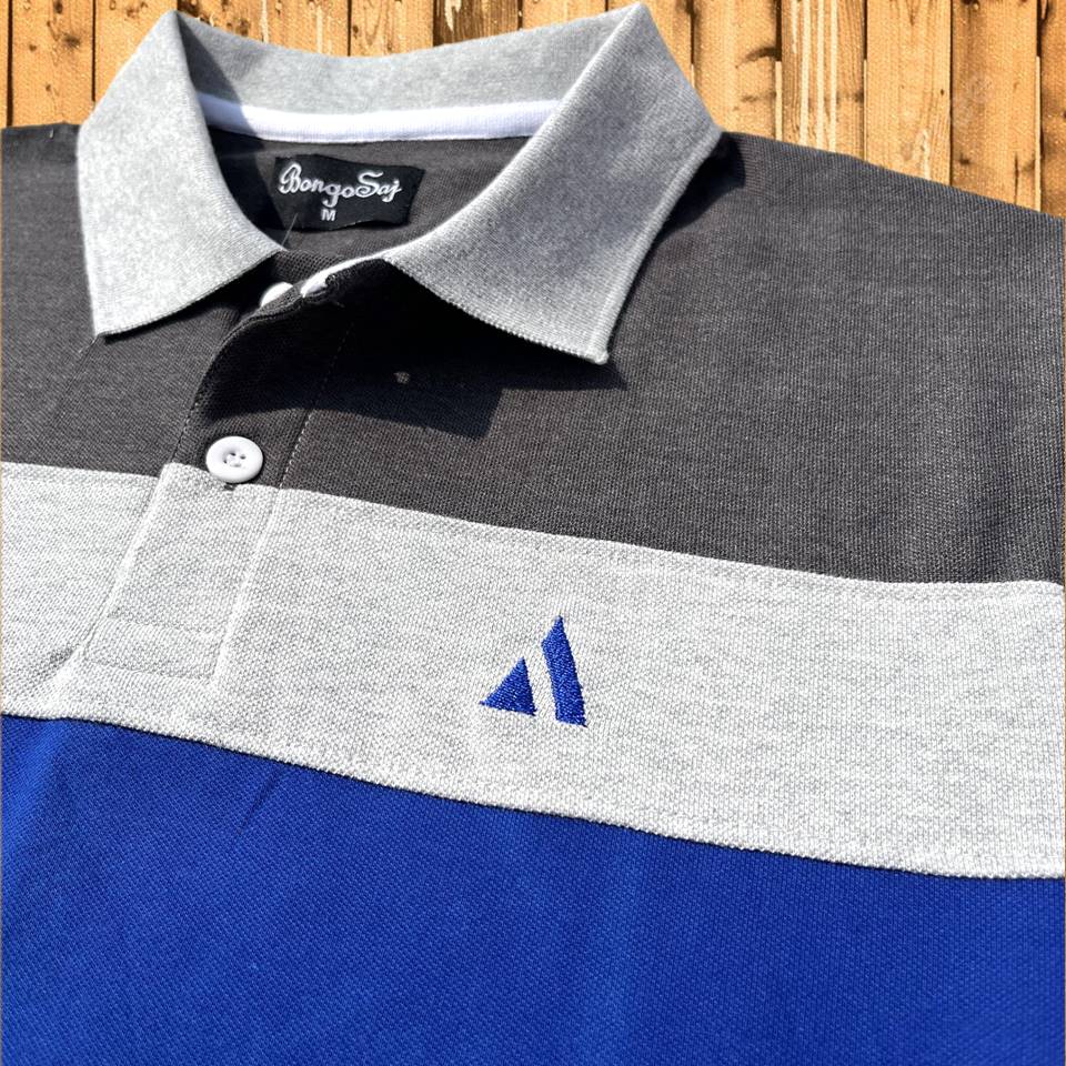 Grey Collar Polo T-Shirt Intense Grey with Blue 3 Stripes