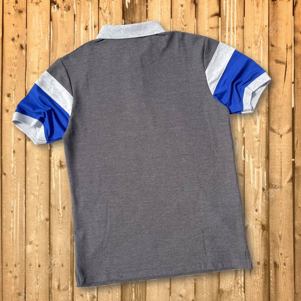 Grey Collar Polo T-Shirt Intense Grey with Blue 3 Stripes