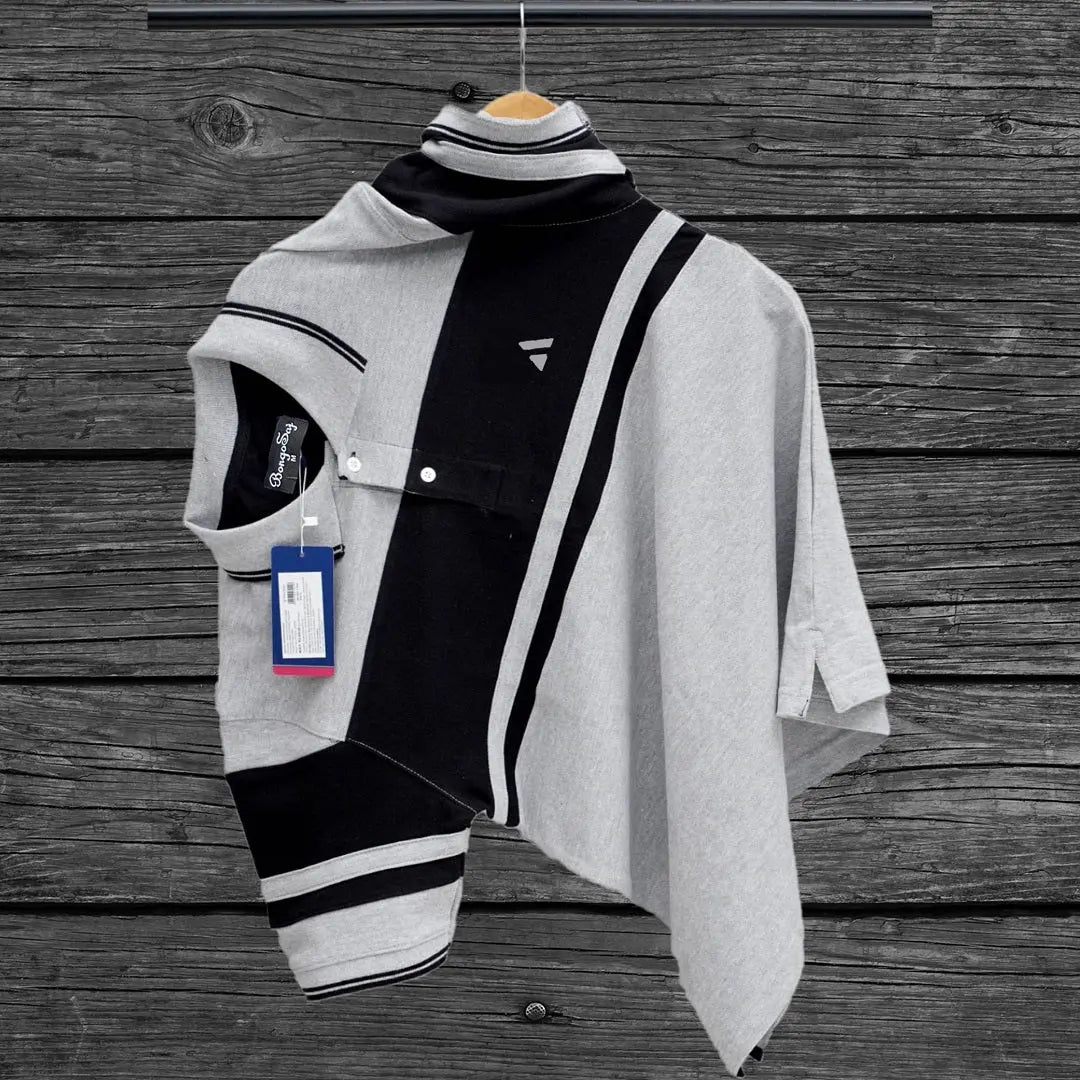 Grey Melange Black with Grey Stripe Polo T-Shirt