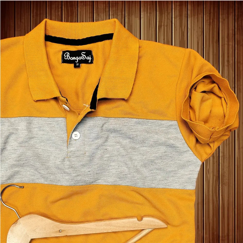 Lemon Yellow Melange Black Polo T-Shirt