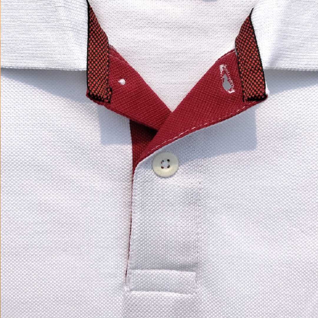 White & Maroon 3-Stripe Polo T-Shirt