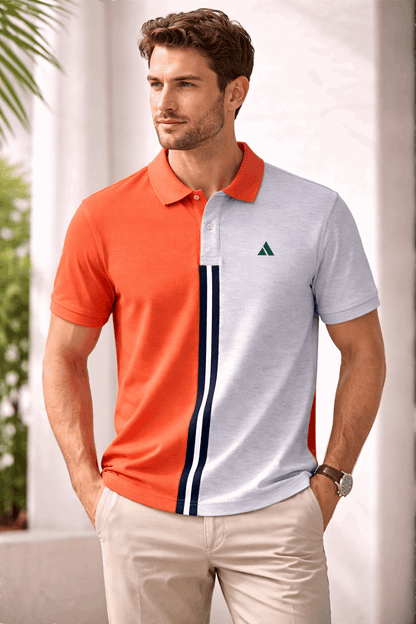 Half Orange with Grey stripe Polo T-Shirt