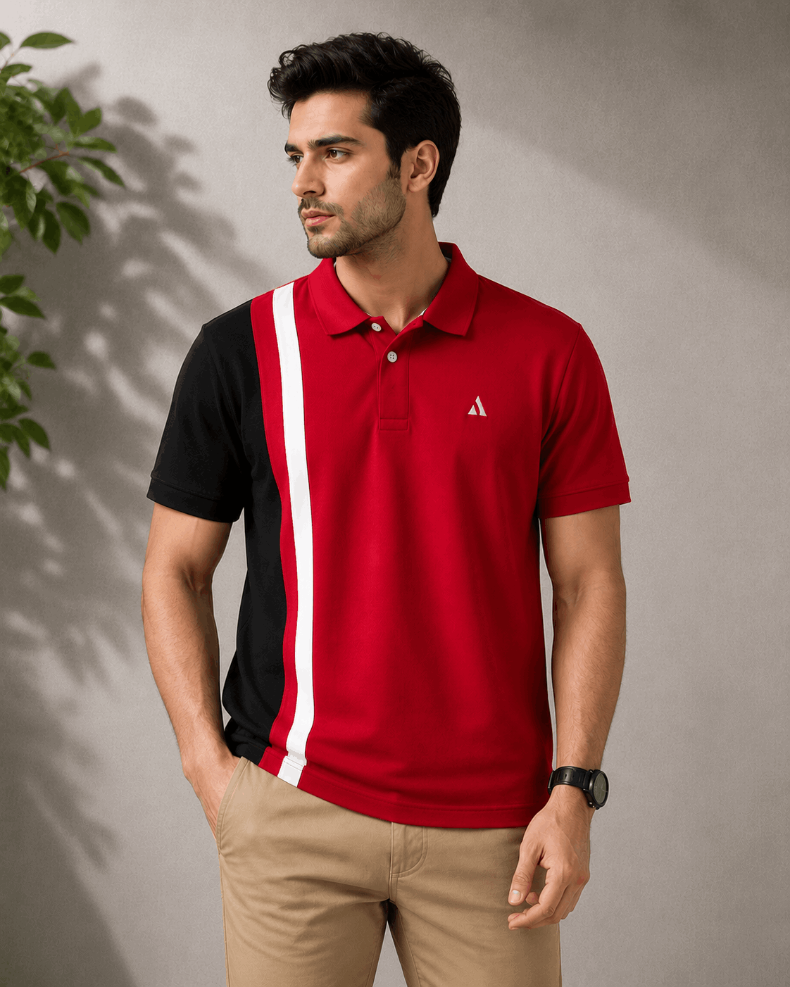 Red Black with white vertical stripe Polo T-Shirt