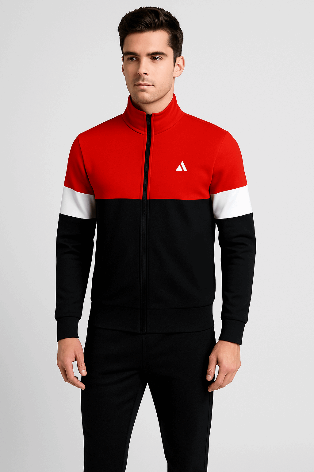 Men Full Sleeve Red With Navy Sweat Jacket