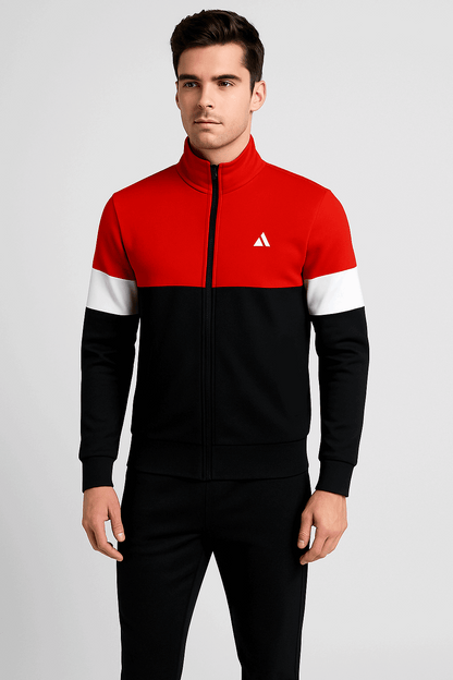 Men Full Sleeve Red With Navy Sweat Jacket