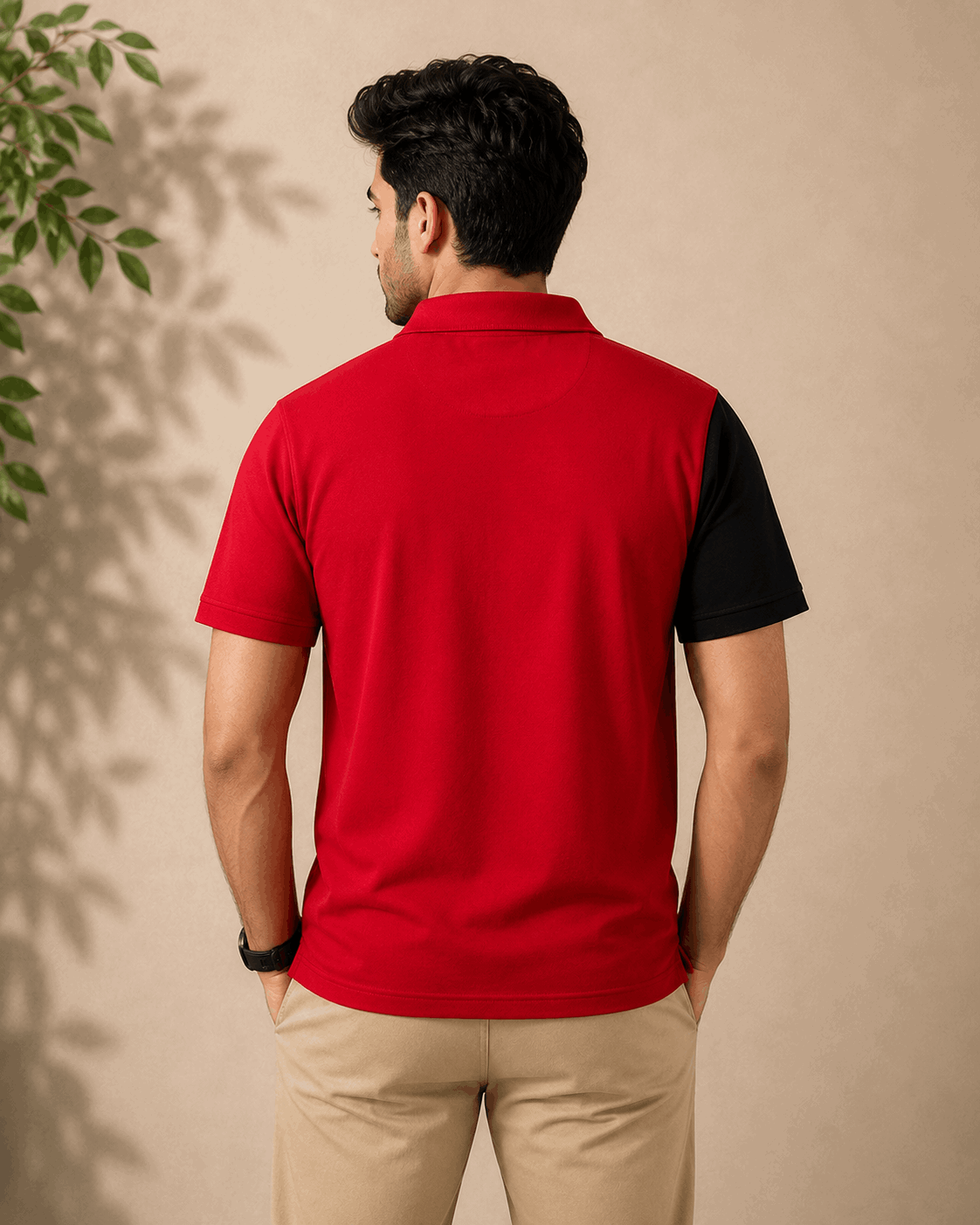 Red Black with white vertical stripe Polo T-Shirt