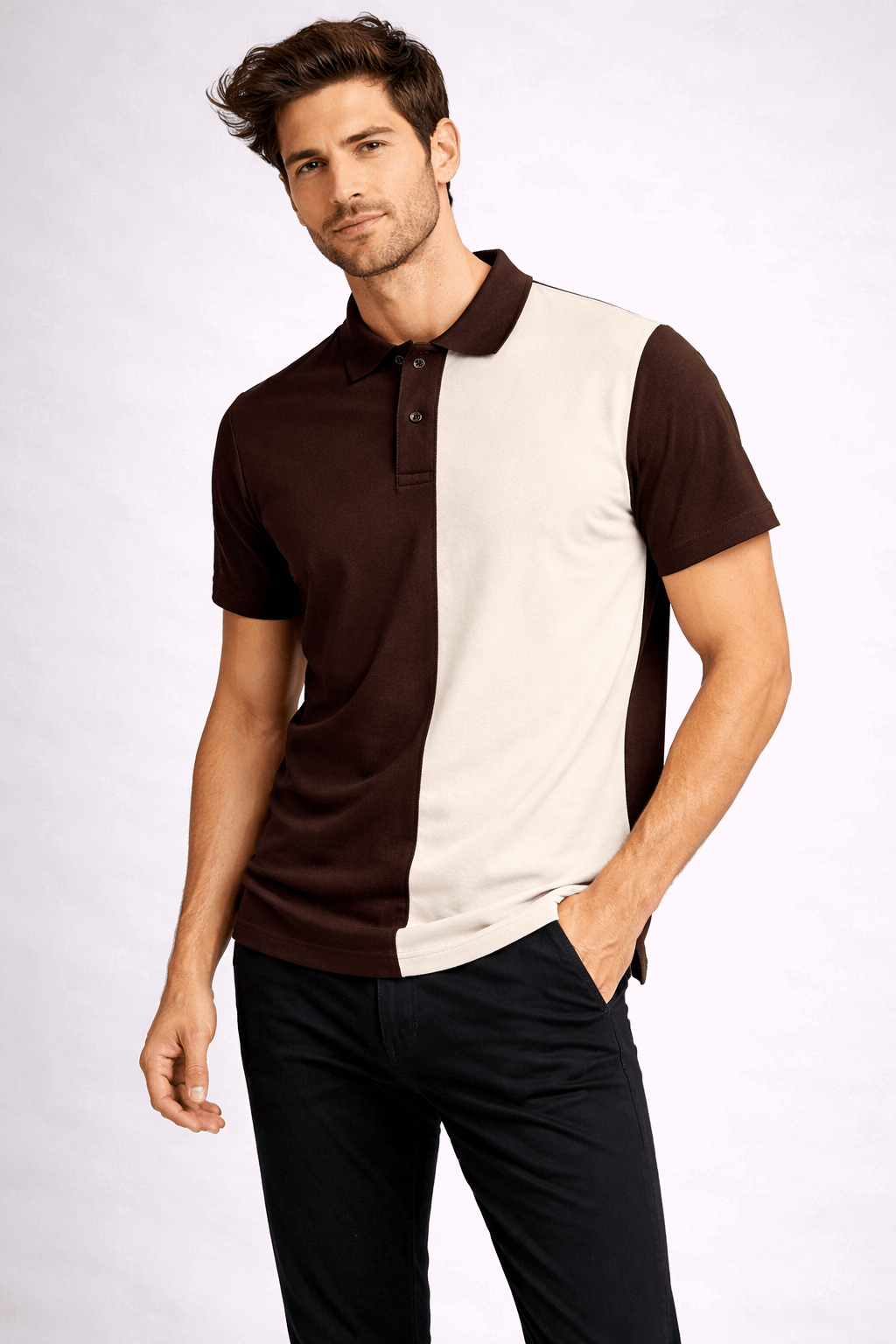 Half Coffee Brown with Beige Polo T-Shirt