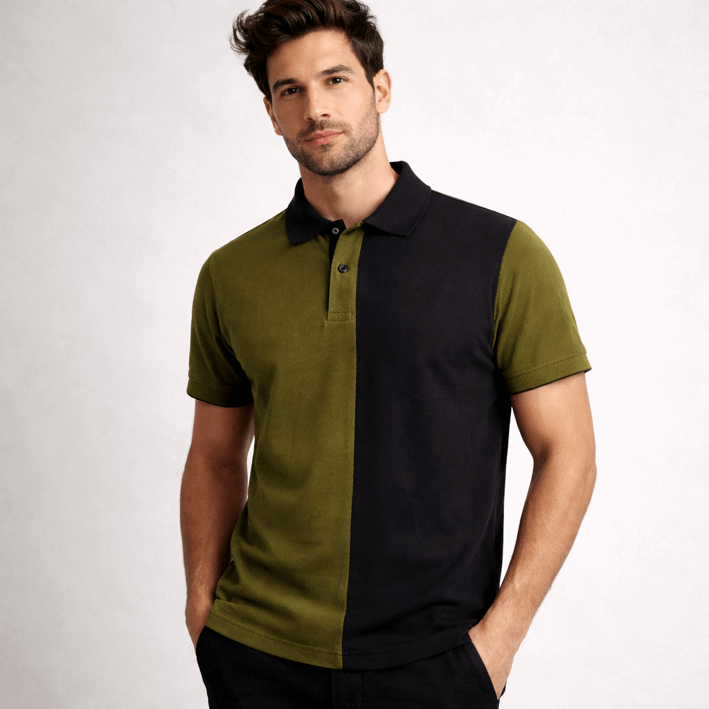 Half Olive Green with Black Polo T-Shirt