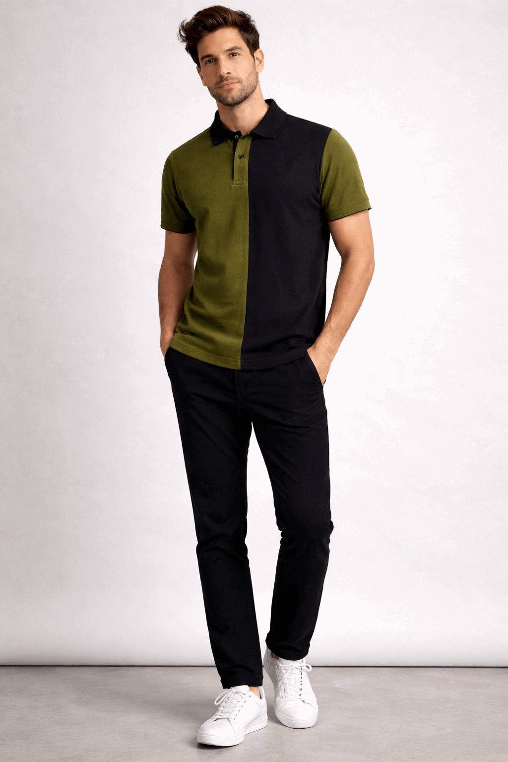 Half Olive Green with Black Polo T-Shirt