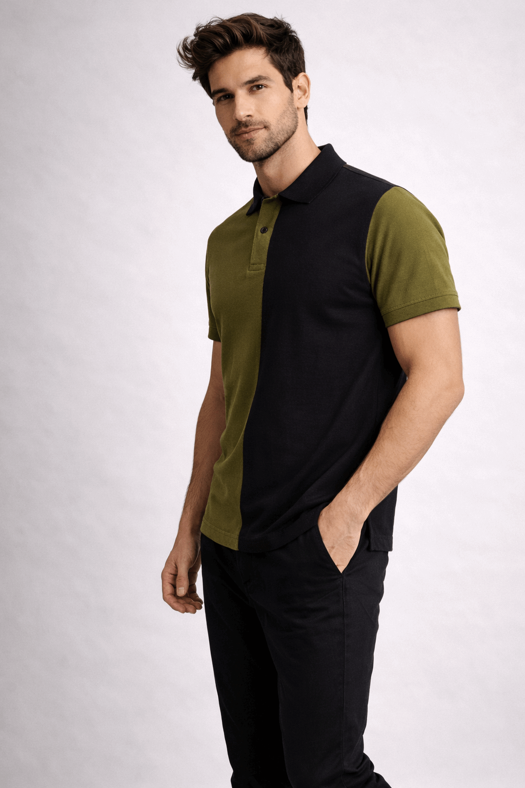 Half Olive Green with Black Polo T-Shirt