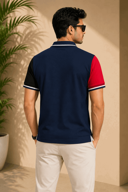 Urban Contrast Polo T-Shirt – Navy Multicolour