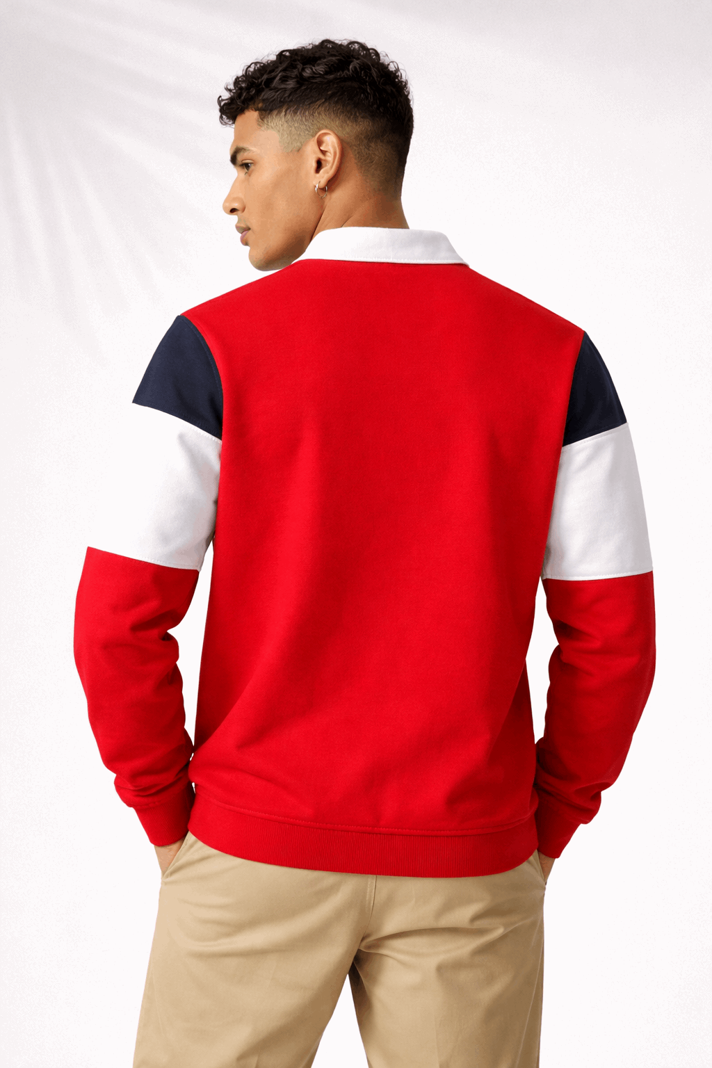 Full Sleeve Collar T-Shirt Black  White & Red