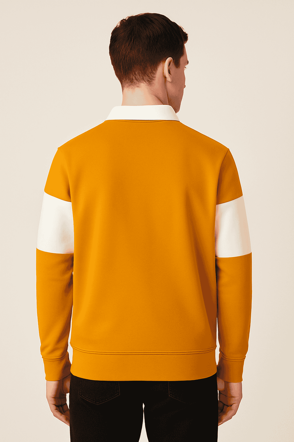 Men’s Mustard White Color-Block Lycra Full-Sleeve T-Shirt