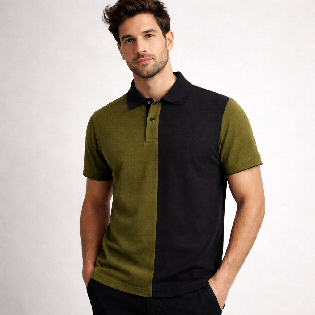 Half Olive Green with Black Polo T-Shirt