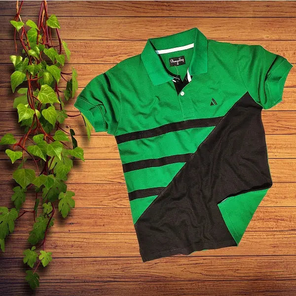 Mens T-Shirt Green and Black three stripes