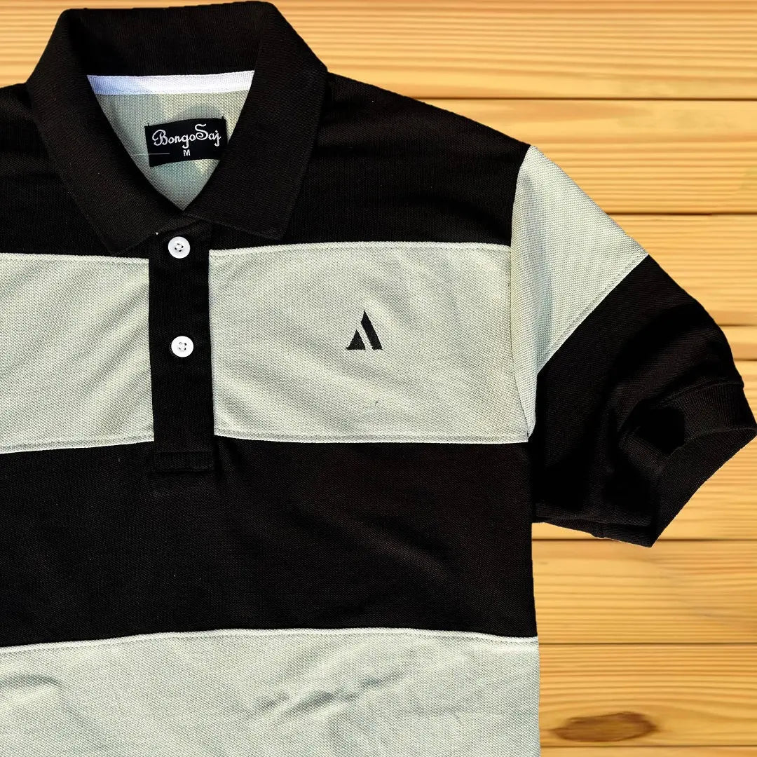 Moss Green Black Double Polo T-Shirt