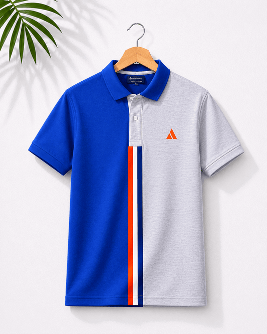 Half Blue with Light Grey stripe Polo T-Shirt