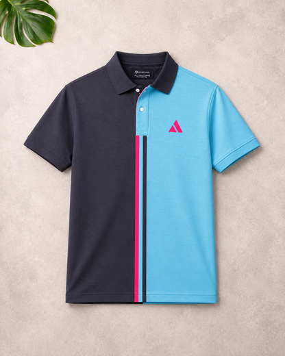 Premium Dual Tone Polo T-Shirt (Dark Mélange & Sky Blue)