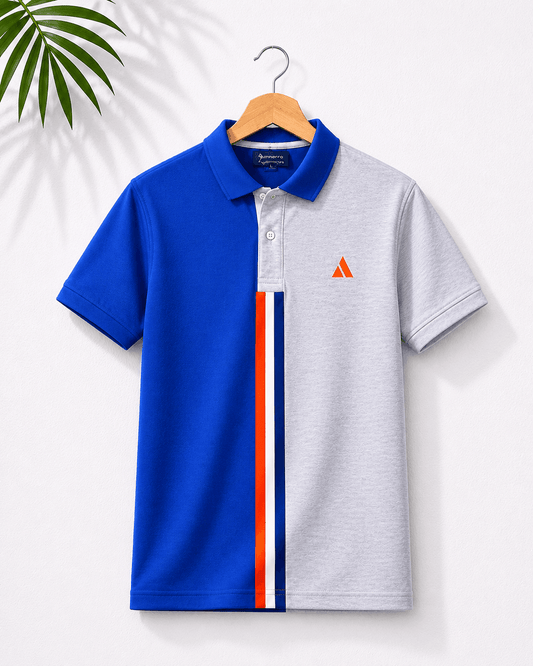Half Blue with Light Grey stripe Polo T-Shirt