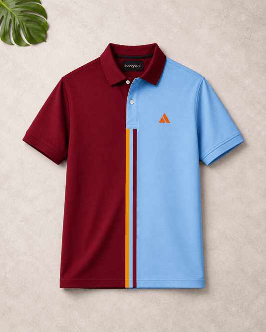 Premium Dual Tone Polo T-Shirt (Maroon & Sky Blue)