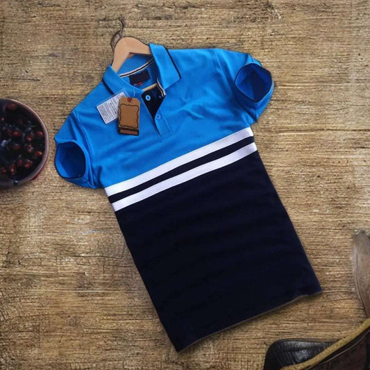 National Blue & Navy Blue Polo T-Shirt with White Stripe